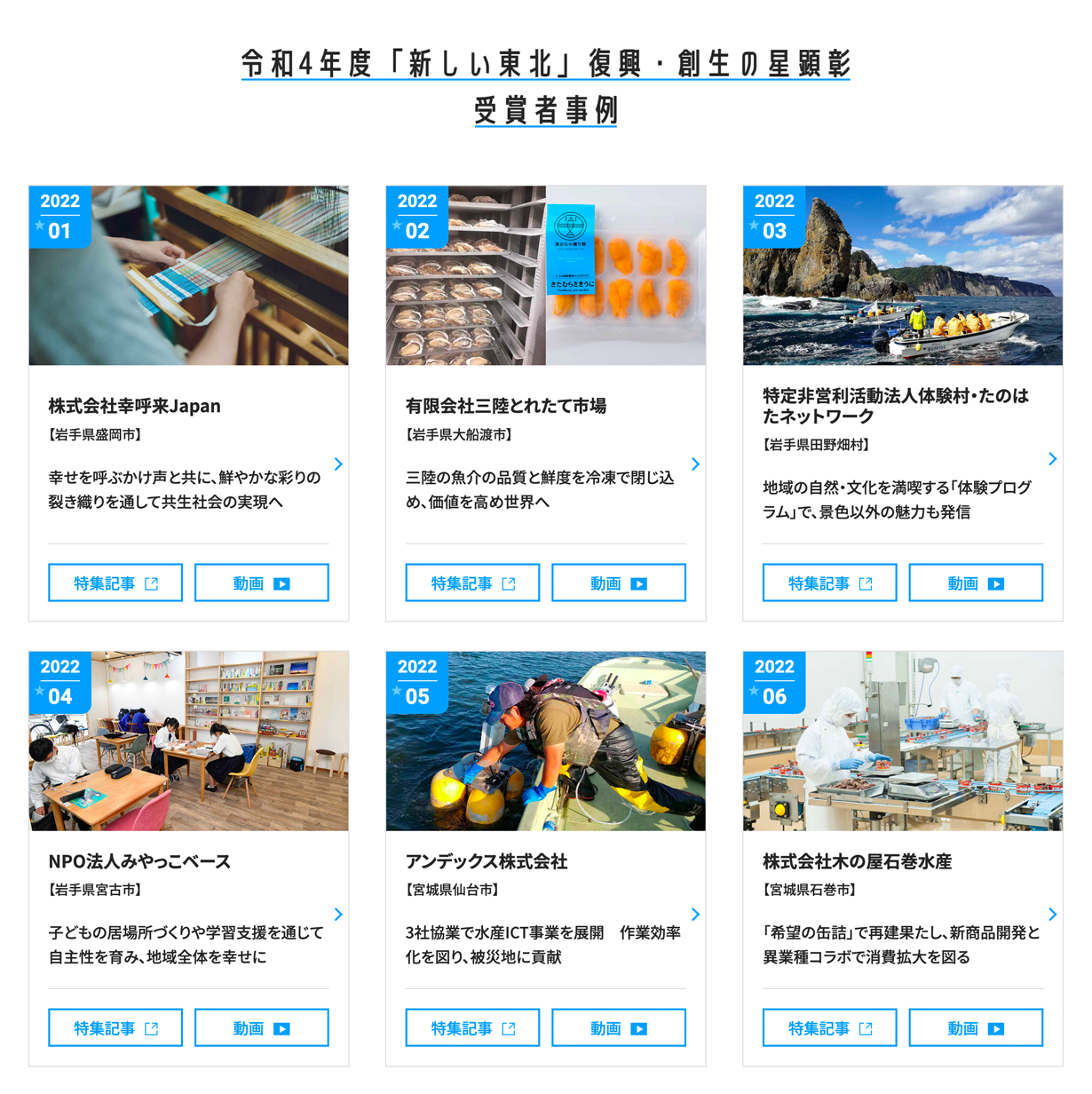 「新しい東北」復興・創生の星顕彰Webサイト